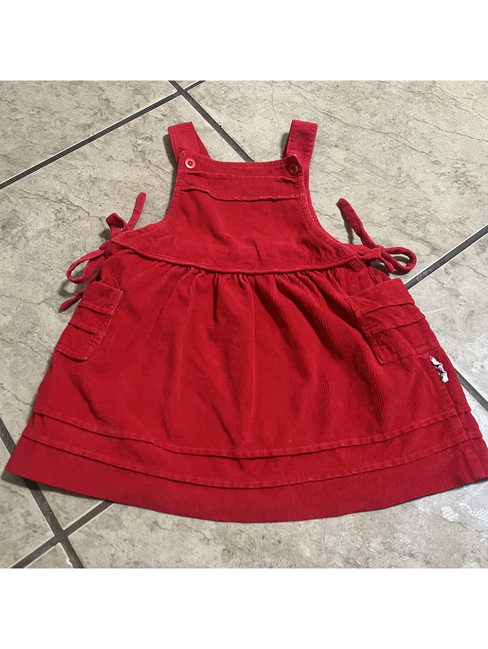 Vintage Popsicle Corduroy Red Dress Pockets 100% Cotton Size 6x Kids Girls